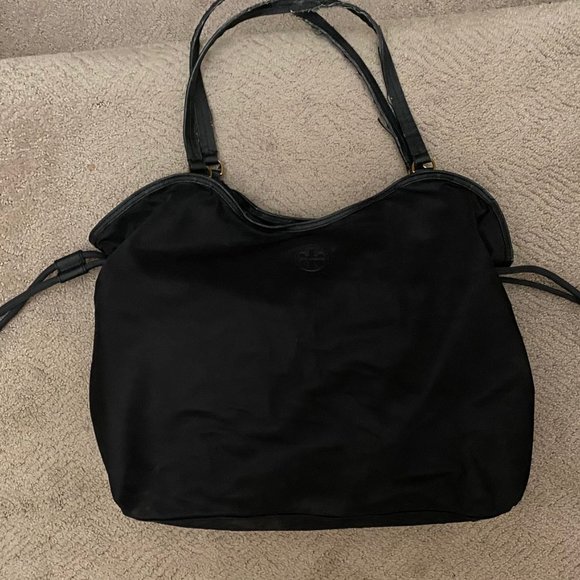 TORY BURCH Black Scout Nylon Drawstring Tote - Picture 1 of 7